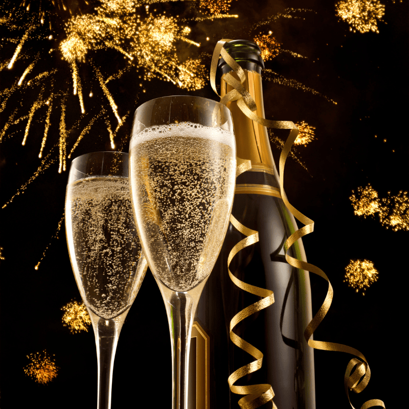 Silvester Foto mit Sekt und Feuerwerk