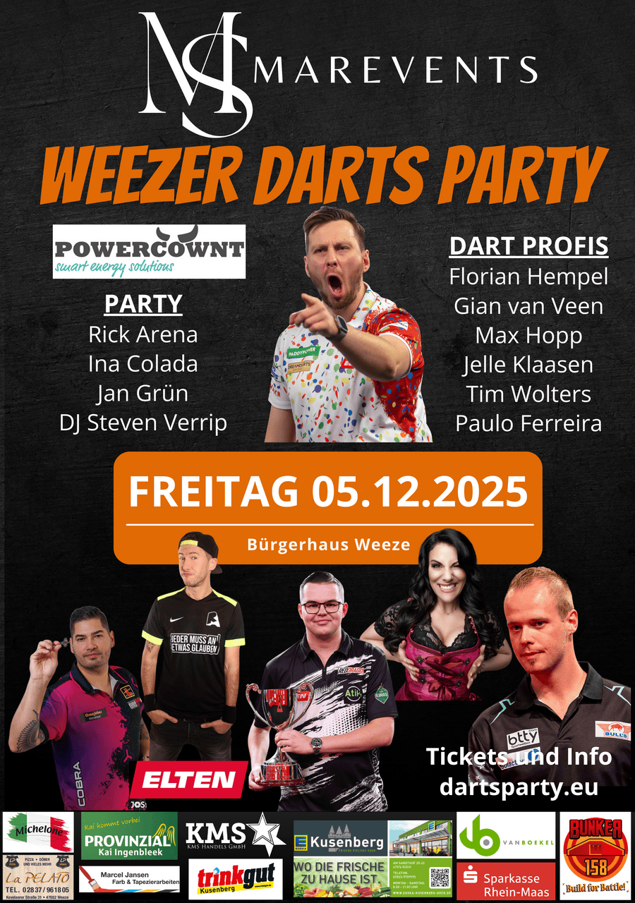 Veranstaltungsplakat der Weezer Darts Party 2025