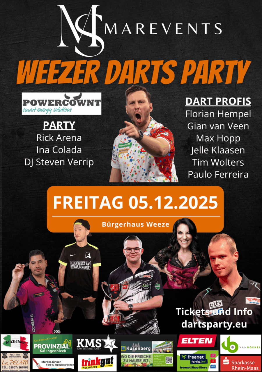 Plakat der Veranstaltung Weezer Darts Party am 05.12.2025